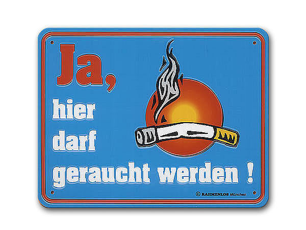 Witziges Schild zur Kennzeichnung einer Raucherzone