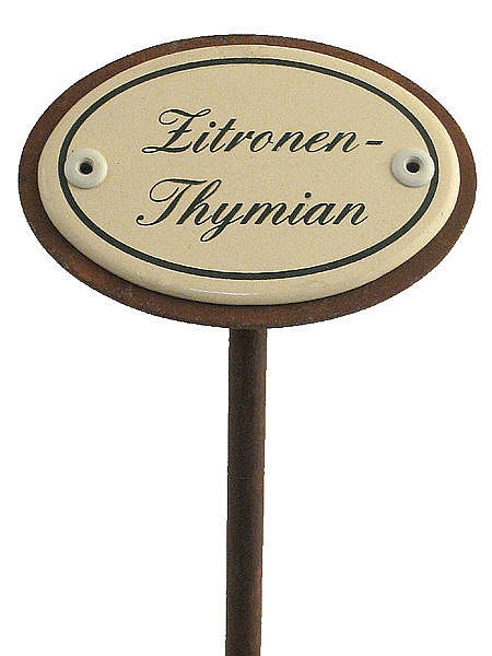 Emailleschild für das Kräuterbeet - Zitronenthymian