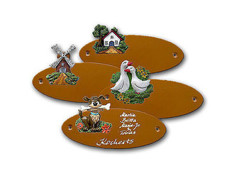 Ovales Artelith T&uuml;rschild toscanaocker 18 x 7 cm mit Motiv (150 Auswahl) + Text 