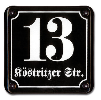 Emaille-Hausnummer mit Stra&szlig;enname - maximal 2 Ziffern und max. 15 Buchstaben 