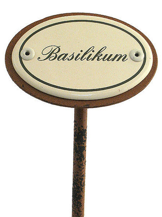Emailleschild f&uuml;r das Kr&auml;uterbeet - Basilikum 
