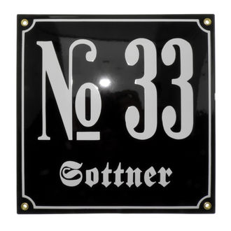 Hausnummer als Emaille Schild mit Familienname oder Stra&szlig;enname 