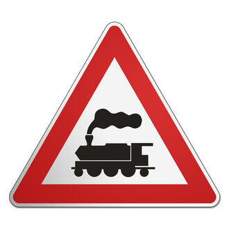 Dreieckiges Verkehrsschild mit Dampflokomotive 
