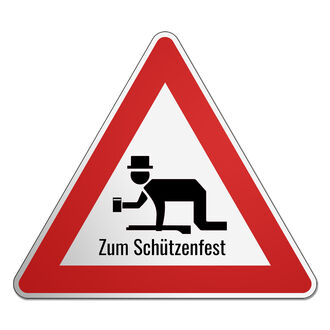 Dreieckiges Verkehrsschild mit dem Motiv eines Betrunkenen und Wunschtext 