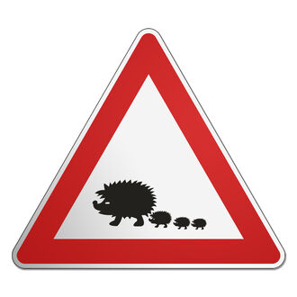 Dreieckiges Verkehrsschild mit Motiv - Igel - 