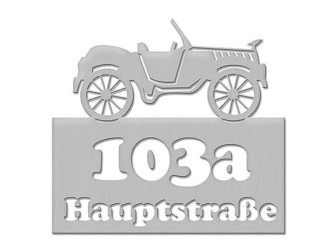 Effektvolle Edelstahl - Hausnummer mit Oldtimermotiv Typ 29 