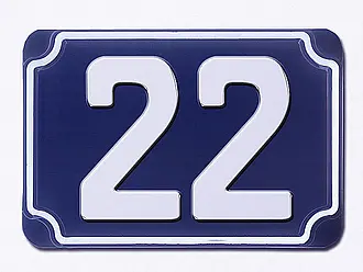 Blaue geprägte Hausnummer - Ziffer 22