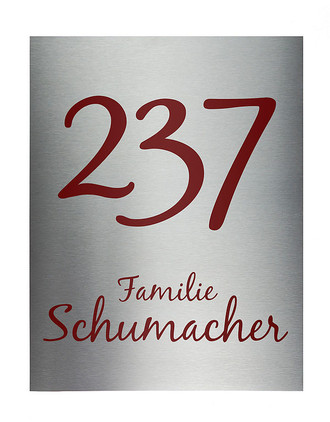 Hausnummer mit Nummer und Stra&szlig;enname aus Edelstahl 