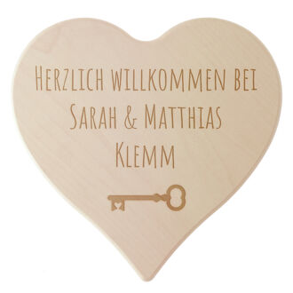 Holzschild in Herzform 18x18x1 cm Herzlich Willkommen! mit Ihrem Wunschtext 