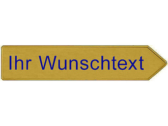 Metall Richtungspfeil - gelb mit individueller Beschriftung 53 x 13 cm 