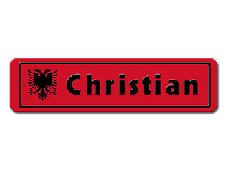 Namensschild mit albanischer Flagge und Ihrem Wunschtext 