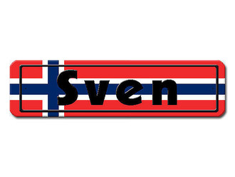 Namensschild mit norwegischer Flagge und Ihrem Wunschtext 