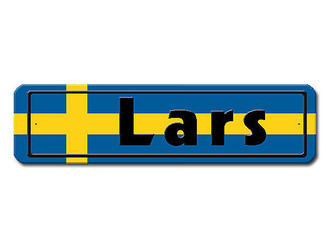 Namensschild mit schwedischer Flagge und Ihrem Wunschtext 