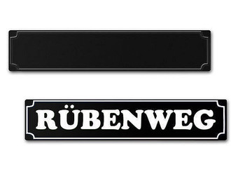 Schwarzes Stra&szlig;enschild mit Strassennamen - gepr&auml;gt oder folienbeschrifted 