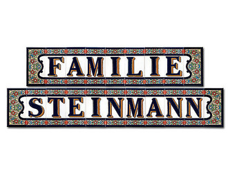 <em>spanische Fliesen</em> mit Familienname und Zusatz "Familie" 