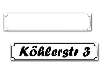 Wei&szlig;es Stra&szlig;enschild mit Strassenname - gepr&auml;gt oder mit Folienbeschriftung 