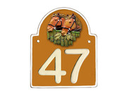 Artelith Hausnummernschild Mit Rundbogen Und Motiv In Toscana Ocker Bis 2sfellig (Hausnummern)