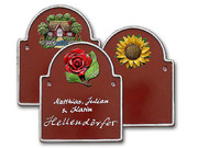 Artelith T&uuml;rschild in abendsonnenrot 15x18 cm + Text + 150 Symbole zur Auswahl 