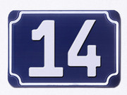 Blaue gepr�gte Hausnummer 14 (Hausnummernzuschnitt)