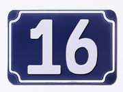 Blaue gepr�gte Hausnummer 16 (Hausnummernzuschnitt)
