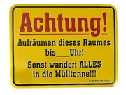 Geschenk f&uuml;r Kinder: Funschild Achtung Aufr&auml;umen 