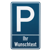Schild zur Reservierung eines Parkplatzes mit individuellem Text aus Aluminium 