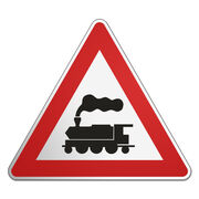 Dreieckiges Verkehrsschild mit Dampflokomotive 