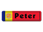 Namensschild mit Andorra - Flagge und Ihrem Wunschtext 