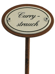 Emailleschild für das Kräuterbeet - Currystrauch