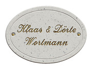 Ovales Haus Schild aus Geonith in Marmor Optik