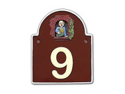 Artelith Hausnummernschild mit Rundbogen und Motiv Abendsonnen Rot bis 2stellig 