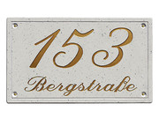 Schild mit Hausnummer und Stra&szlig;enname in Marmor Optik 