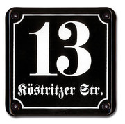 Emaille-Hausnummer mit Stra&szlig;enname - maximal 2 Ziffern und max. 15 Buchstaben 