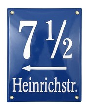 M&uuml;nchner Emaille Hausnummer mit Stra&szlig;enname (Hausnummer) bis 3 Zeichen 