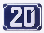 Blaue gepr&auml;gte Hausnummer 20 