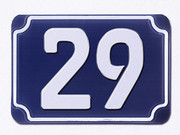 Blaue gepr&auml;gte Hausnummer 29 