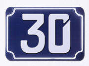 Blaue gepr&auml;gte Hausnummer 30 