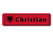 Namensschild mit albanischer Flagge und Ihrem Wunschtext 