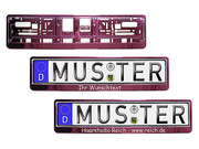 Nummernschildhalter in Dunkelvioletter-Chromoptik 520mm x 120mm mit Wunschtext 
