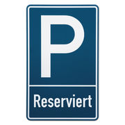 Parkplatzschild mit P und dem Wort Reserviert aus Aluminium 