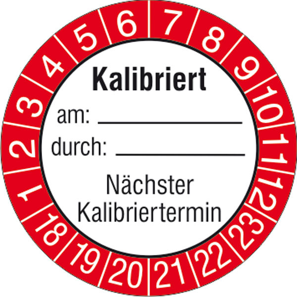 Prfplakette Kalibriert am: durch:, Nchster Kalibriertermin