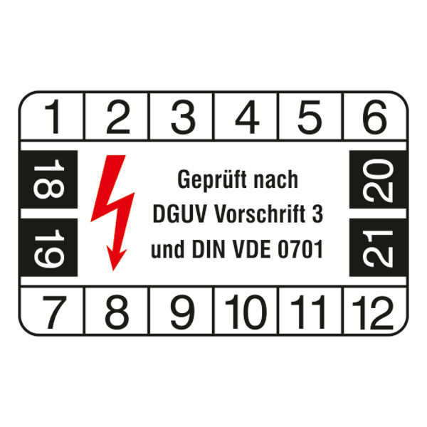 Prfplakette DGUV V 3 und DIN VDE 0701