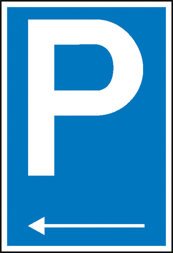 Parkplatzschild »Symbol: P mit Richtungspfeil links«