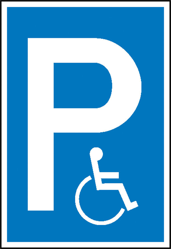 Parkplatzschild Symbol: P, Symbol: Rollstuhlfahrer