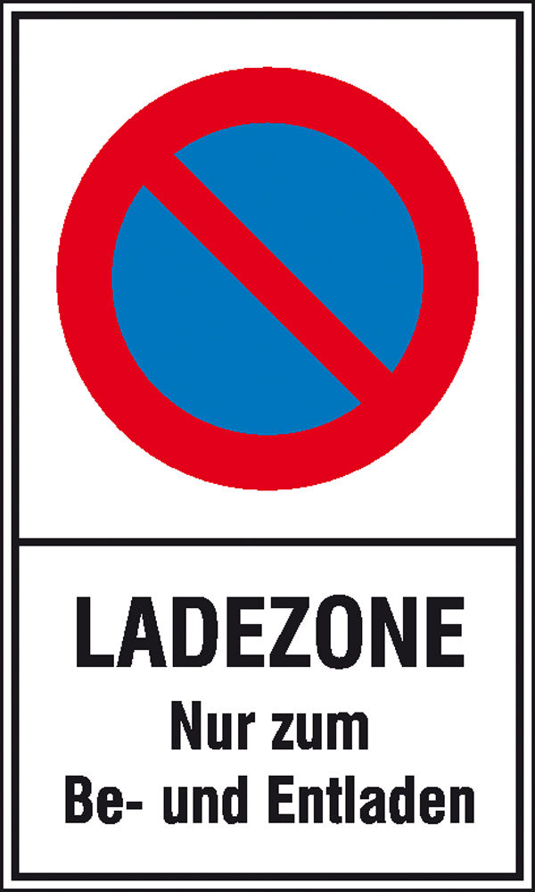 Haltverbotsschild »Symbol: Eingeschränktes Haltverbot, Text: Ladezone Nur zum Be- und Entladen«