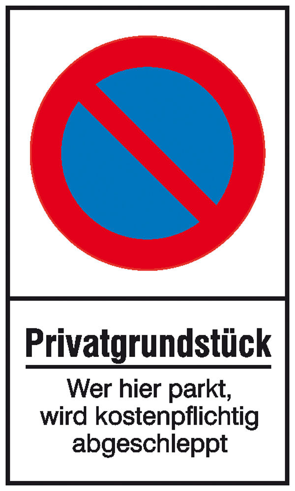 Haltverbotsschild »Symbol: Eingeschränktes Haltverbot, Text: Privatgrundstück Wer hier parkt wird