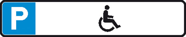 Parkplatzschild Symbol: P, Symbol: Rollstuhlfahrer