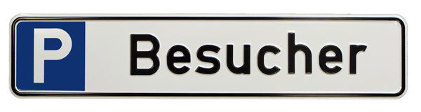 Parkplatzschild Symbol: P, Text: Besucher