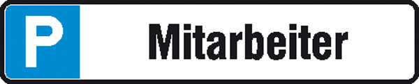 Parkplatzschild Symbol: P, Text: Mitarbeiter