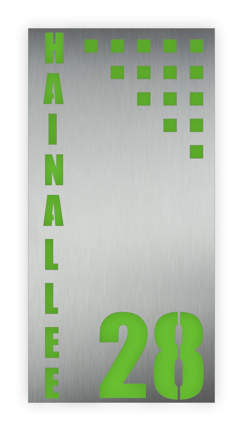 Hochkant Hausnummer aus Edelstahl mit Acryl in vielen Farben Design On End